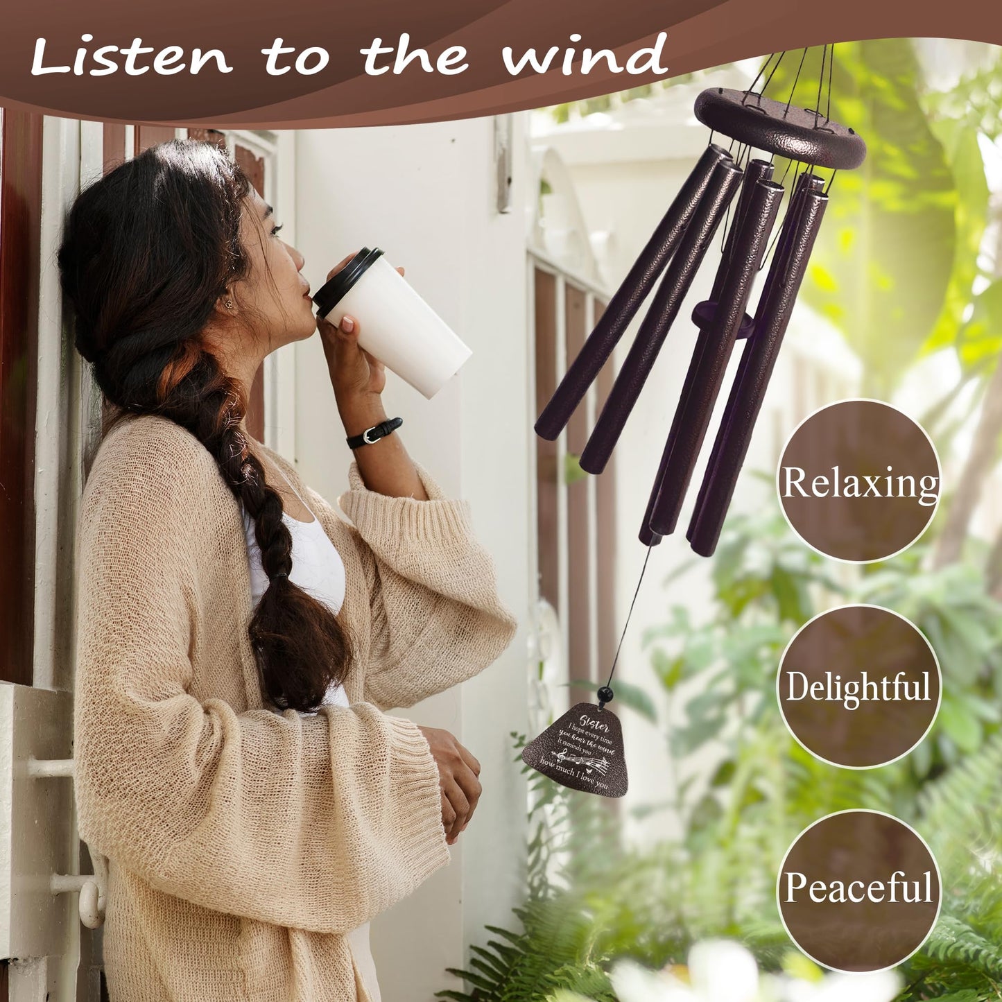 Yesruby Sister Birthday Gifts 32” Wind Chimes, Sister Gift, Birthday Gifts for Sisters, Sis Wind Chimes for Graduation Christmas Mothers Day