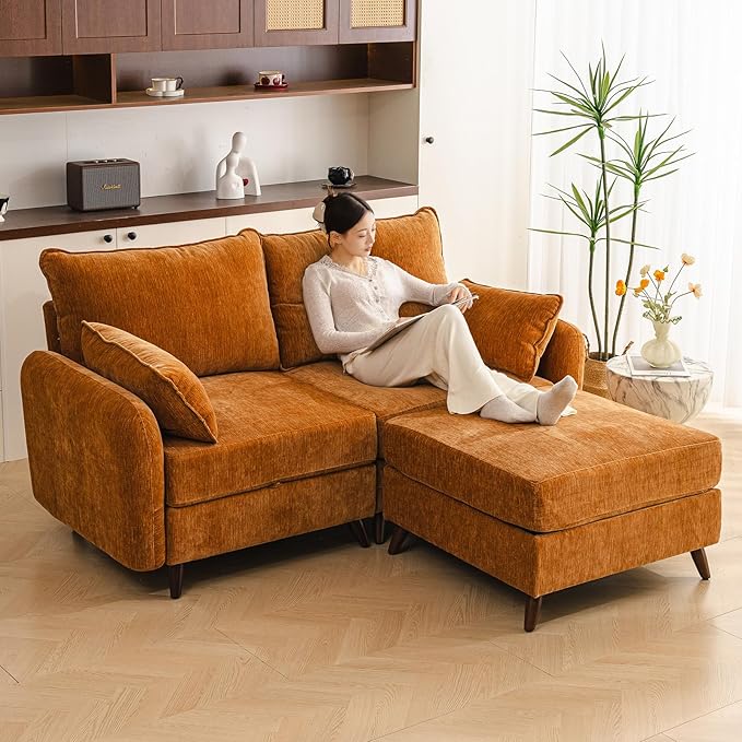 Rexulqo 73'' Loveseat Sofa with Seats Storage, Modular Sectional Couch with Movable Ottoman,Oversized Comfy Sofa with 7.8'' Cushion,24.5'' Deep Seat,Large Couches for Living Room,Bedroom,Velet,Yellow