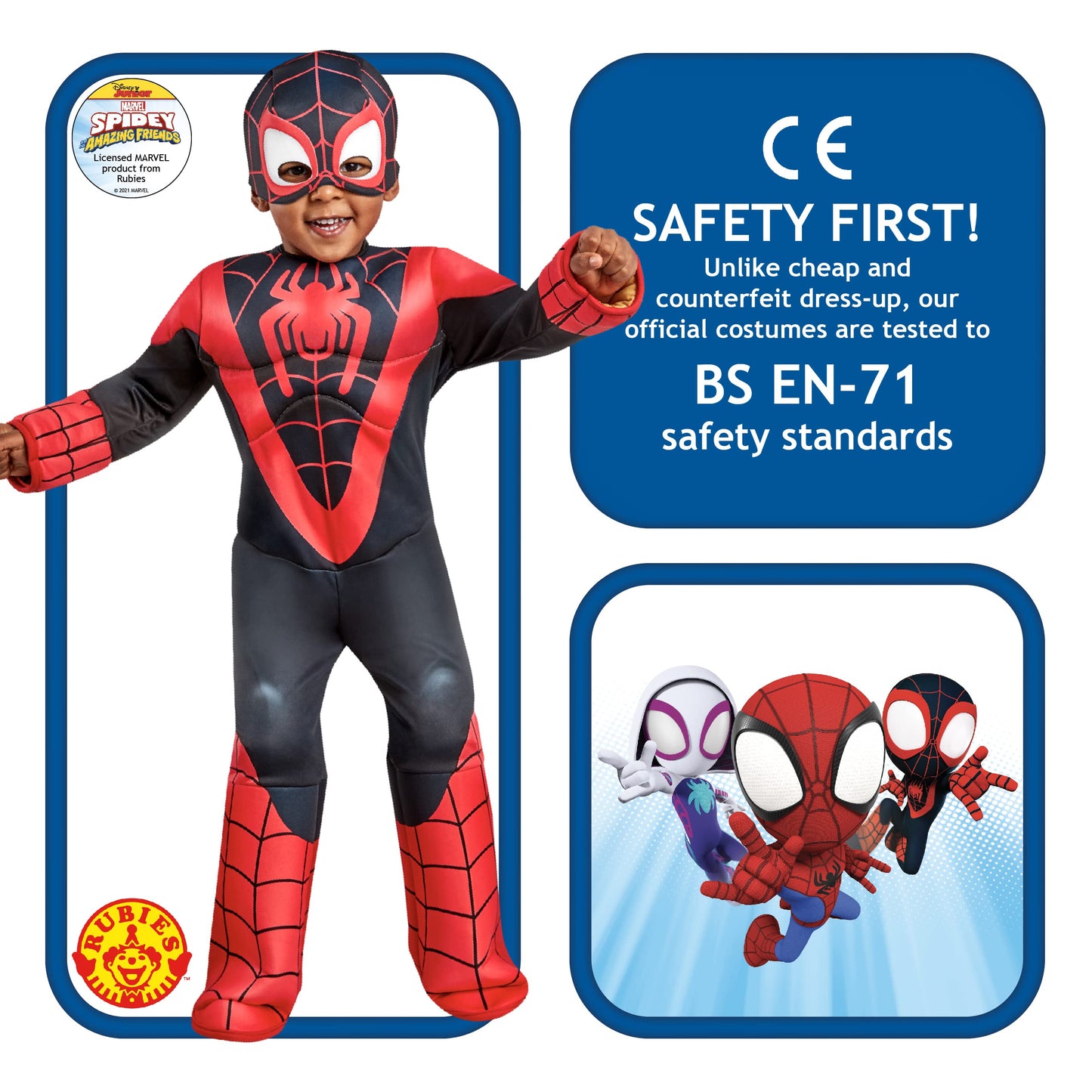 Rubies II Toddler Marvel: Spidey and His Amazing Friends Miles Morales Deluxe Costume, As Shown, 2T3T,702741_2T3T