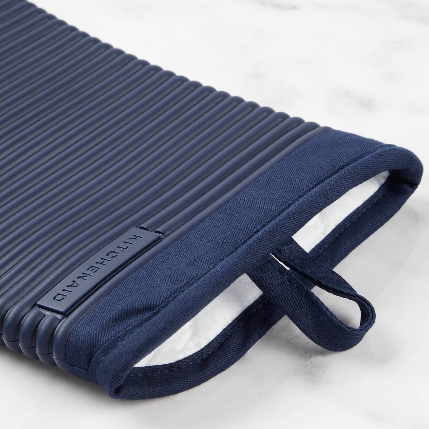 KITCHENAID Ribbed Soft Silicone Oven Mitt 2-Pack Set, 7.5"x13", Ink Blue
