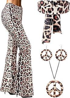 SATINIOR 60s 70s Women Hippie Costume Outfits Set Disco Retro Flared Bell Bottom Pants for Halloween Cosplay Party(Medium)