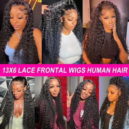 Hswpawk Lace Front Wigs Human Hair Pre Plucked 180% Density 13x6 Deep Wave Wigs Human Hair Glueless Wigs for Women Curly Wigs HD Transparent Lace Frontal Wigs Natural Color 22 Inch