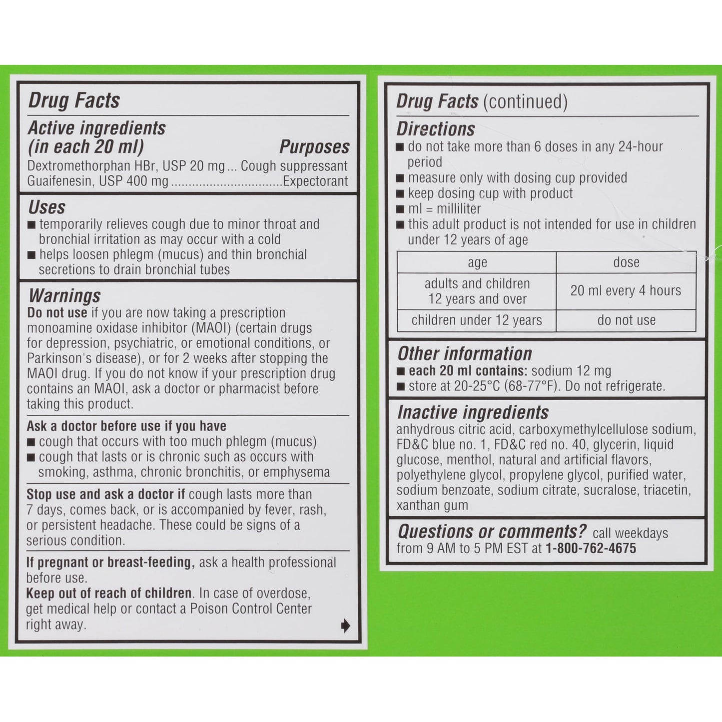 Robitussin Adult Maximum Strength Cough Plus Chest Congestion DM Max, Cough Suppressant and Expectorant, Raspberry Flavor, 8 Fl Oz x 2