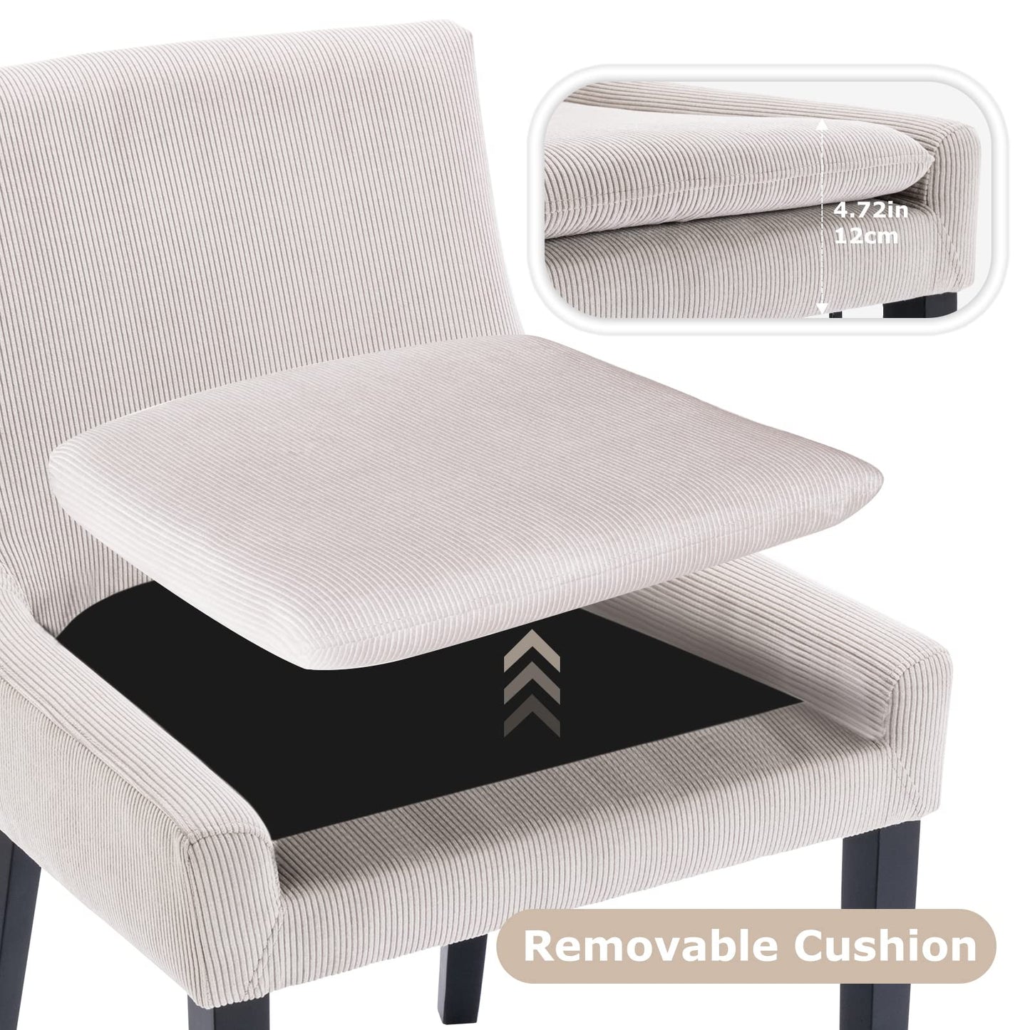 COLAMY Modern Dining Chairs Set of 2, Upholstered Corduroy Accent Side Leisure Chairs with Mid Back and Wood Legs for Living Room/Dining Room-Beige