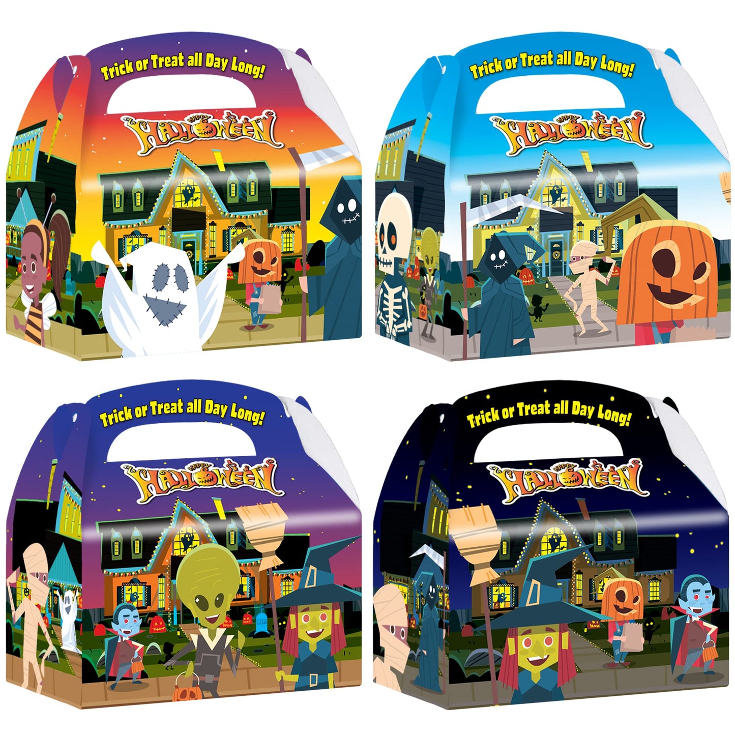 ArtCreativity Halloween Treat Boxes, Set of 12, Cardboard Candy Treat Bags with Carry Handles, Trick or Treat Supplies, Party Favors Halloween Candy Box for Sweets, Toys, Gifts, and More