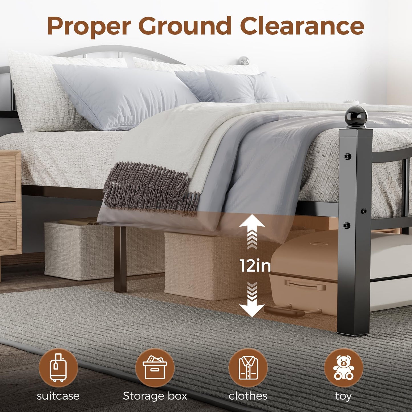Blbeed Queen Size Bed Frames with Headboard, Noise-Free Design & Underbed Storage Heavy Duty Bed Frames with Headboard No Box Spring Needed/Tool-Free Assembly