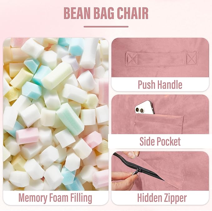 HABUTWAY Bean Bag Chair: Giant 6' Memory Foam Furniture Bean Bag Chair with Microfiber Cover - 6Ft,Pink