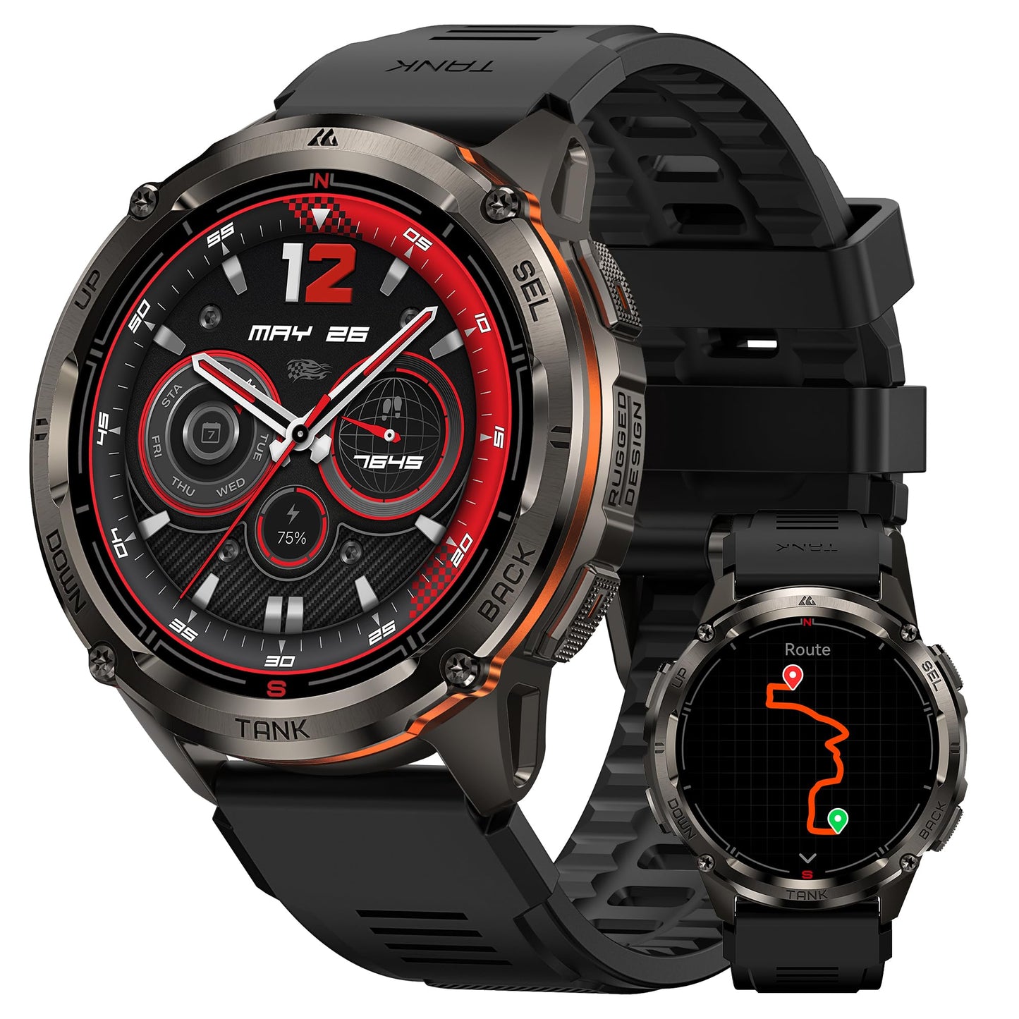 KOSPET Tank T3 Ultra 2 Smart Watch for Men GPS, Extra-Long Battery, Full Stainless Steel Body Rugged Smartwatch with Bluetooth Calling, 1.43" AMOLED Display, Pressure&Altitude&Compass