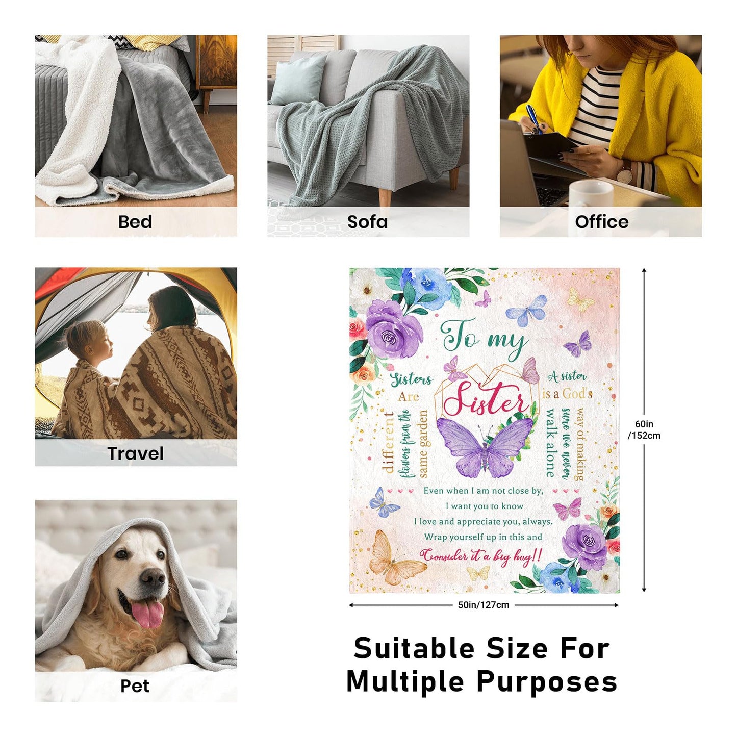 Sisters Gifts from Sister, Sister Birthday Gift Ideas, Best Gifts for Sisters from Brother, Birthday Gifts for Sister Adult, Unique Gift for Sisters, to My Sister Gifts Throw Blanket 60" x 50"