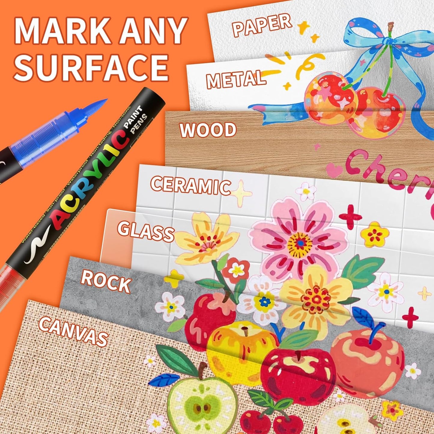 72 Colors Acrylic Paint Markers, Soft Brush Tip Acrylic Markers Set, Paint Pens for Wood, Fabric, Canvas, Glass, Stone, Canvas, Rock Painting and DIY Crafts Art Supplies