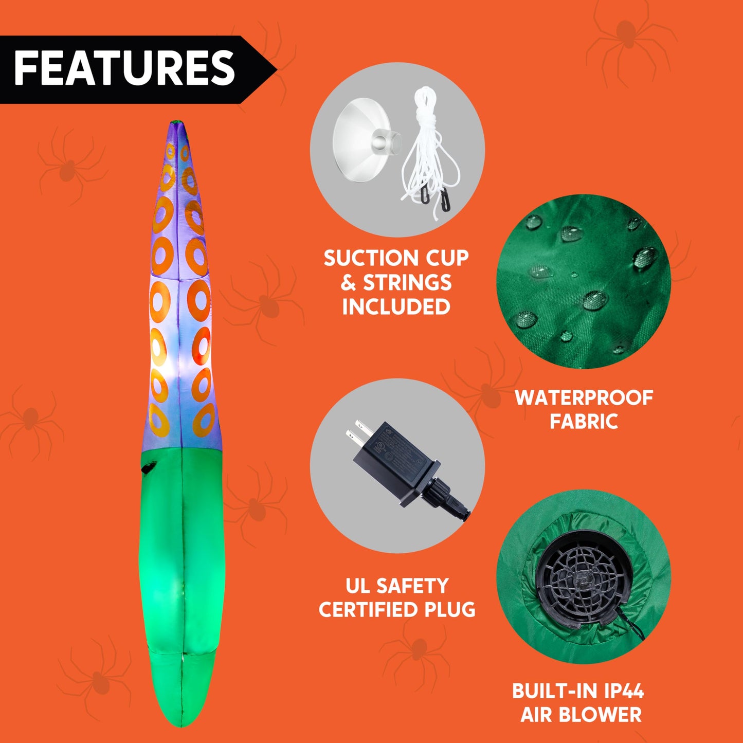 Joiedomi 7.2 FT Halloween Inflatables Octopus Tentacle Outdoor Decorations, Octopus Tentacle with Build-in LEDs Window Decoration Halloween Inflatables with Light Blow Up for Yard Party Decors Outside