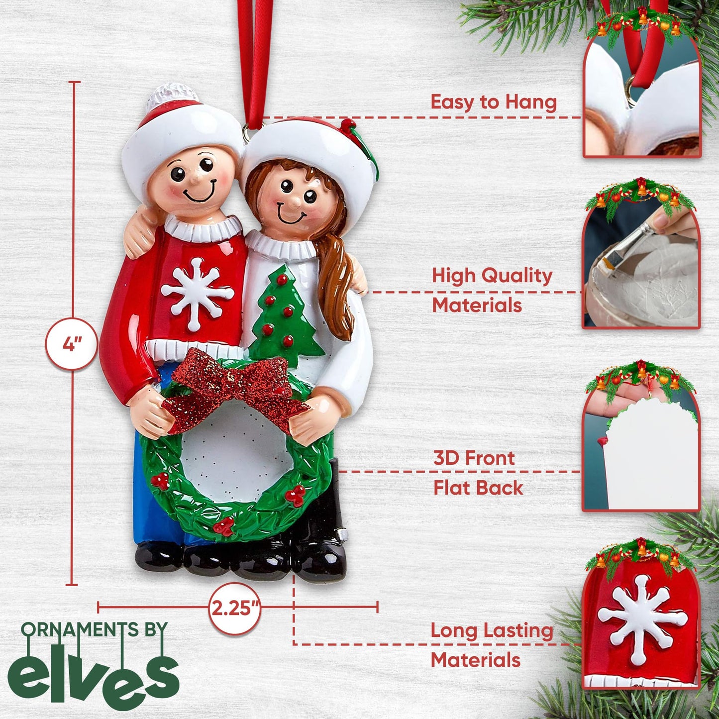 Personalized Couple Christmas Ornament 2025 | Custom Name & Year | 1st Married Ugly Sweater for Husband & Wife, Boyfriend & Girlfriend, Newlyweds, Family of 2 | Xmas Tree Decor Stocking