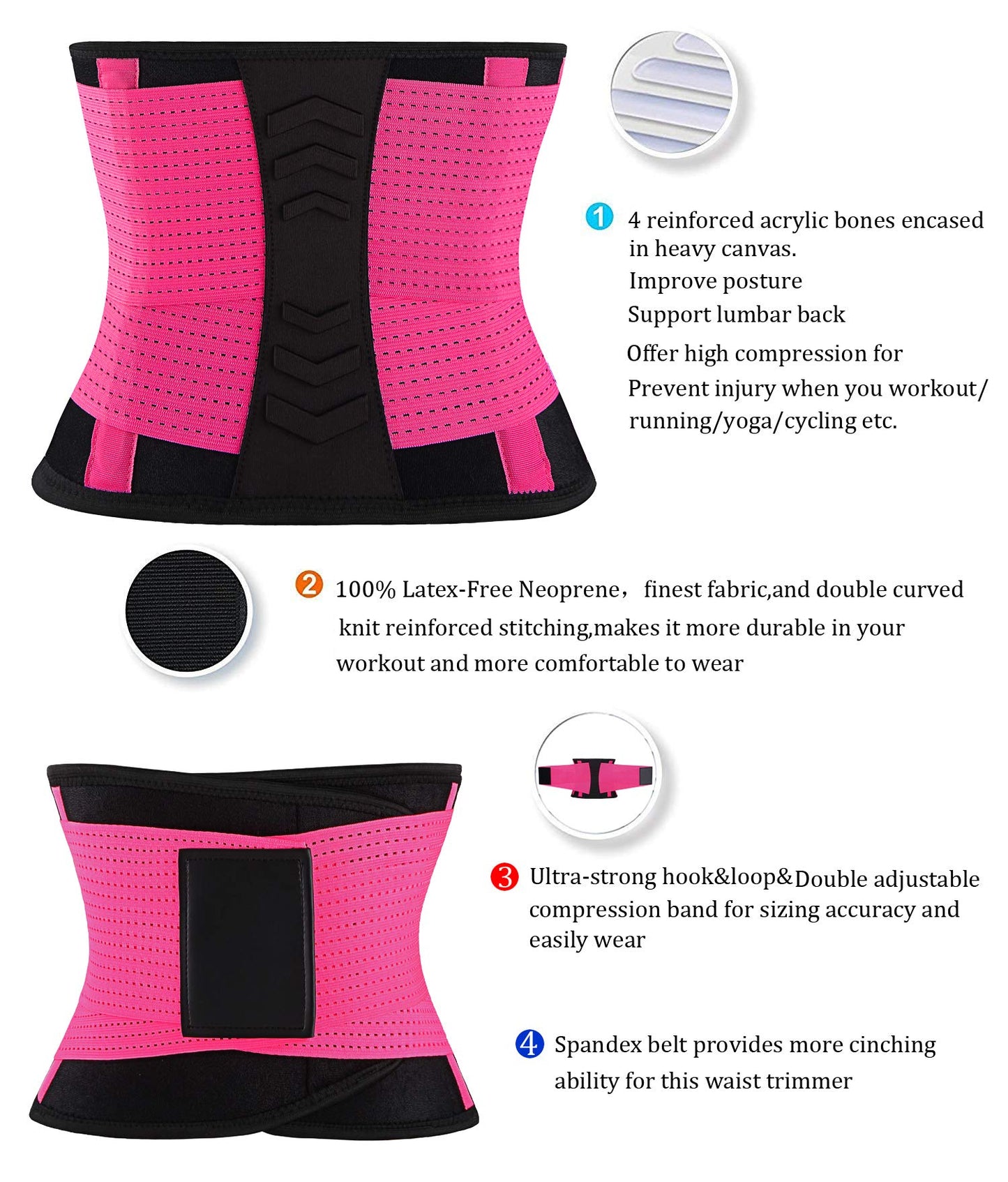 VENUZOR Waist Trainer Belt for Women - Waist Cincher Trimmer - Slimming Body Shaper Belt - Sport Girdle Belt (UP Graded)(FL Pink,L)