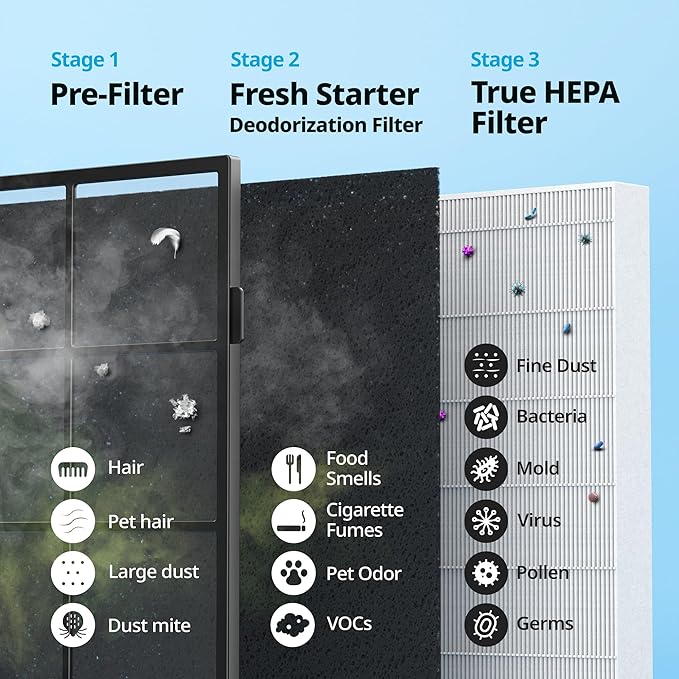 COWAY Air Purifiers for Home Up to 1,748ft², True HEPA Filter for Smoke, Allergies, Pet Dander, Odor, Air Quality Monitor, Auto&Eco Mode, Timer, Filter Indicator, 3yr Warranty, 200M, Black