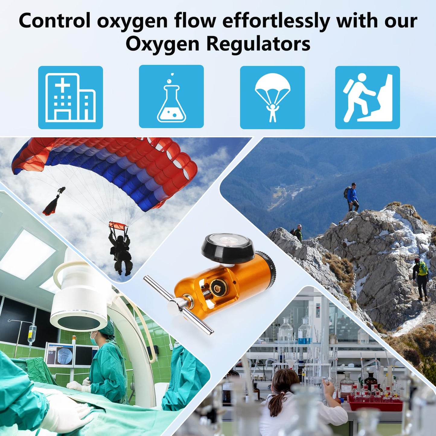 AnteMed Oxygen Regulator for Oxygen Tank CGA-870, Mini O2 Regulator with Gauge, 0-15 LPM Adjustable Flow, Portable Oxygen Tank Regulator