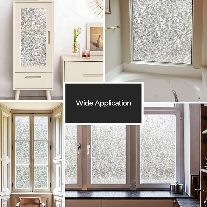 Window Privacy Film, Removable Static Cling, Stained Glass Decorative Window Film, Vinyl Covering for Home Kitchen Living Room, Ocean Current, 17.3" x 78.7"