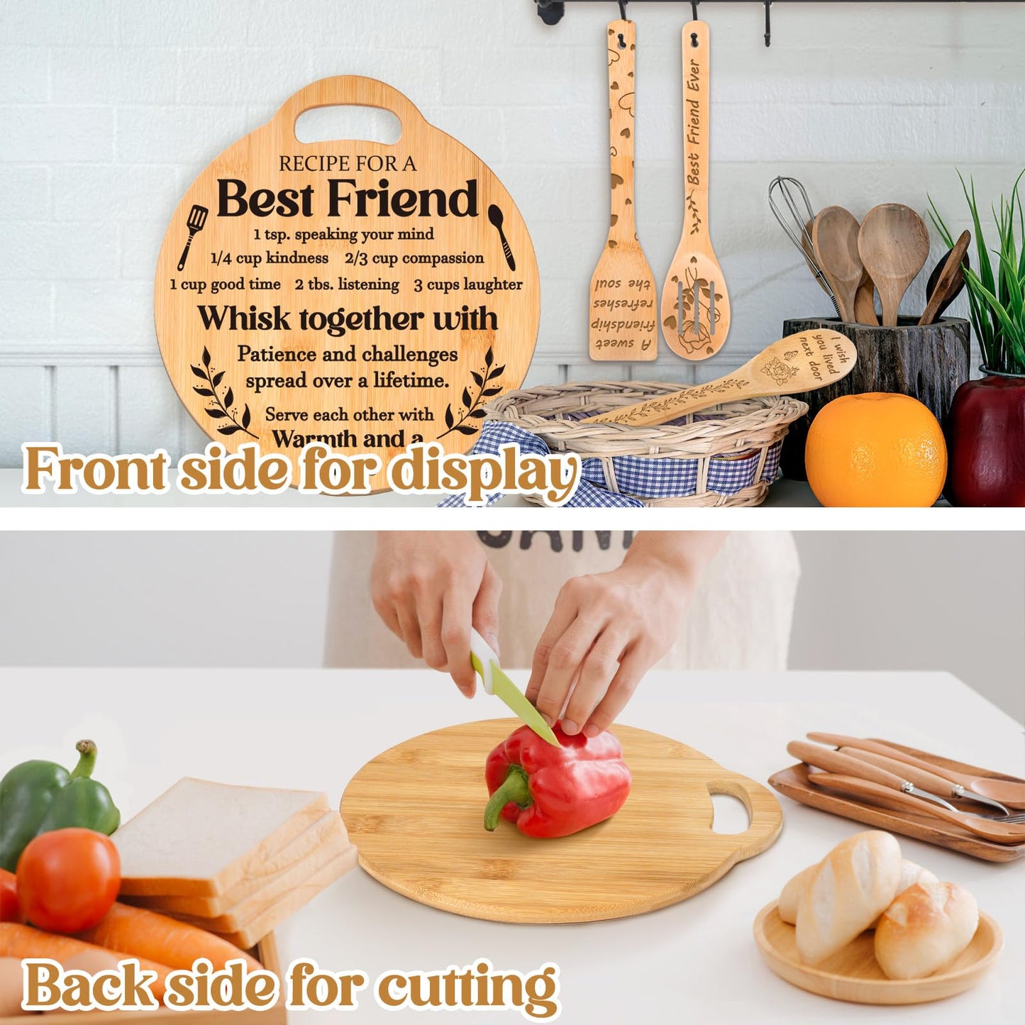 Best Friend Birthday Gifts for Women - Engraved Bamboo Cutting Board Set, Unique Gifts for Best Friend Women, Mothers Day Christmas Birthday Gifts for Friends Bestie Bff