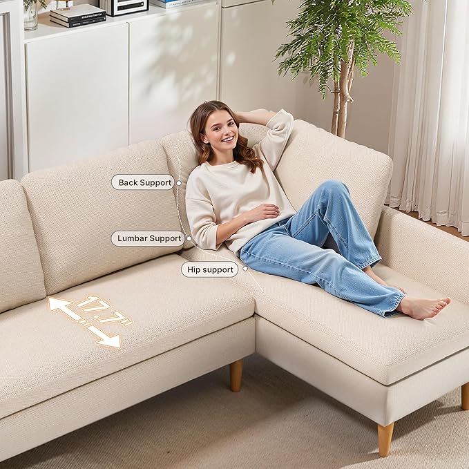 Gizoon 4-Seat Sectional Couch, Convertible Sofa Bed, 79.1'' L-Shape Sofa Bed, with Comfortable Fabric, Deeper Seat, Comfy Seat Cushion, for Living Room, Apartments, Office, Beige