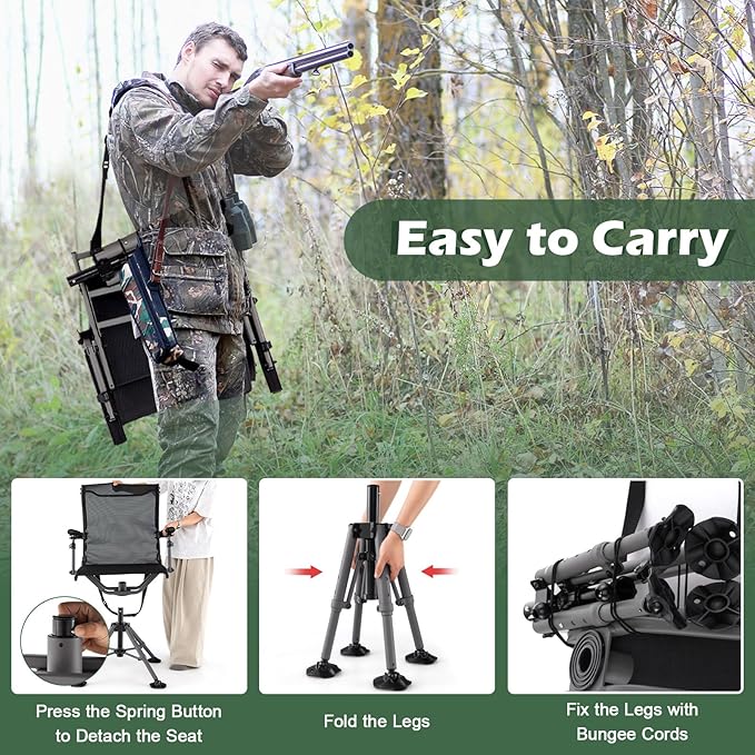 GYMAX Hunting Chair with Gun Rest, 360° Swivel Hunting Blind Chair w/Adjustable Height & Armrest, All-Terrain Duck Feet, Shoulder Strap, 330 LBS Folding Outdoor Ground Blind Seat