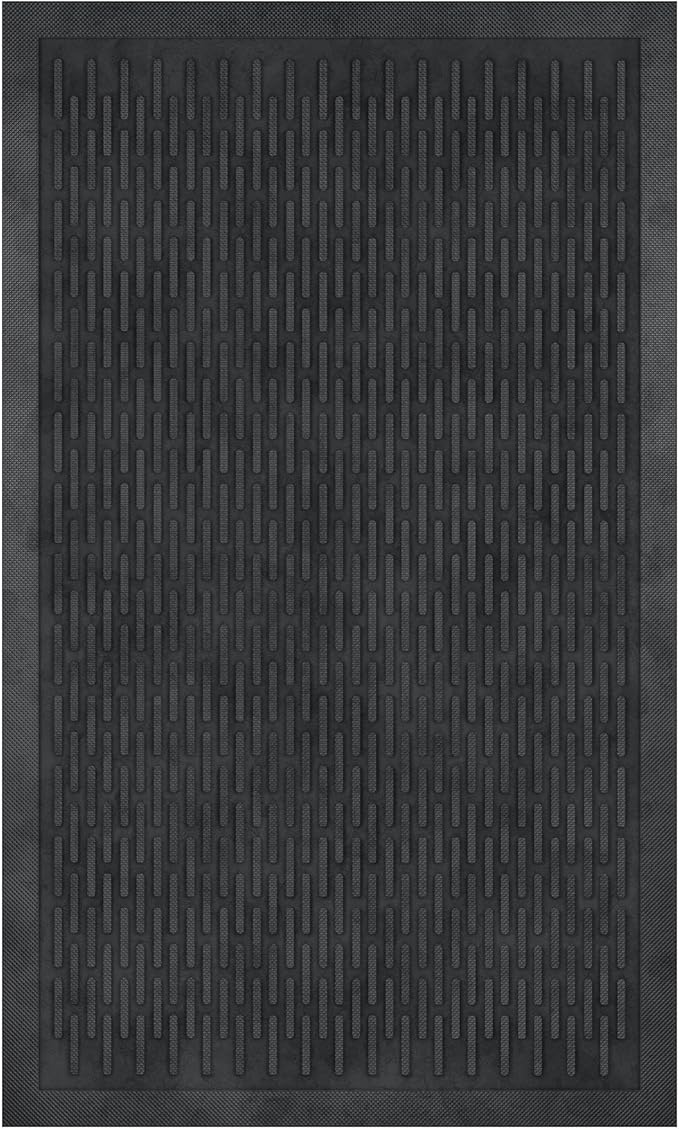 Sweet Home Stores Indoor/Outdoor Rug Ribbed Waterpoof Design Multi-Purpose Rubber Mat, Perfect for Kitchens, Entryways, Living Rooms, Office, 18" x 30", Charcoal