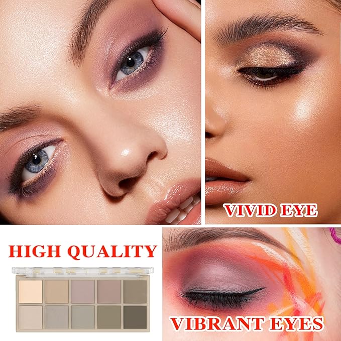 10 Shades Nude Matte Eyeshadow Palette,Shimmer Naked Eyeshadow Palette,Eye Shadow Palette Natural Flash Waterproof Durable Smoked Professional Makeup Palette With Brush 04