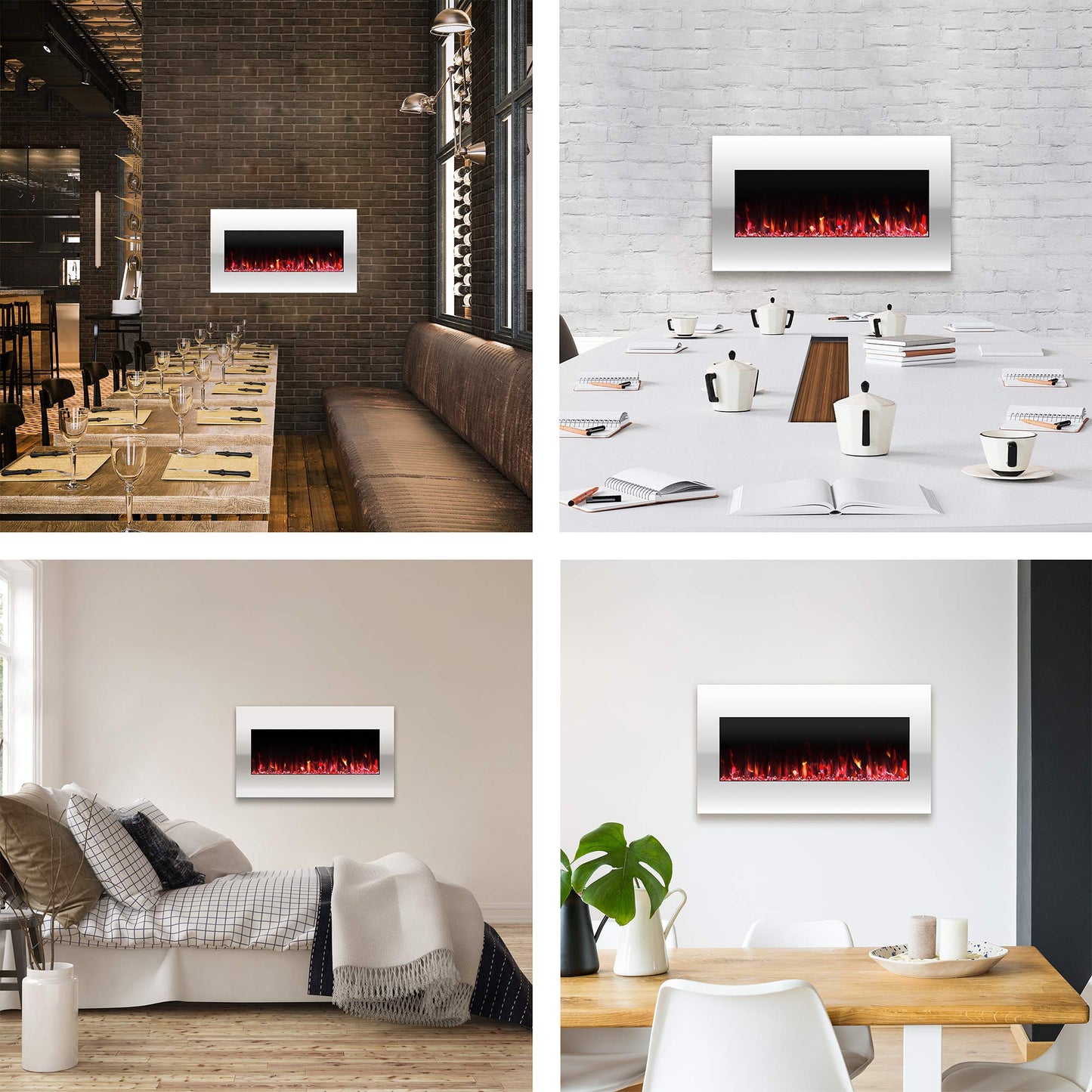 Northwest Wall Mounted Electric Fireplace Heater - 10-Color LED Flame and 3 Media Backgrounds 36-Inch Wall Mounted Fireplace with Adjustable Brightness and Remote (White)