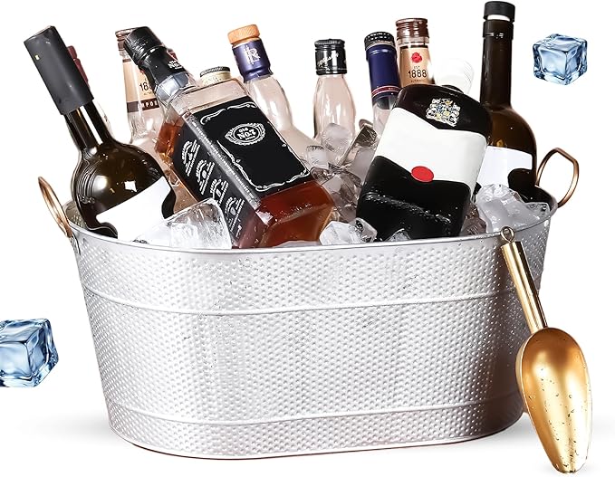 18” Stainless Steel Beverage Tub - 5 Gallon - Gold Handles & Shovel Included - Holds 30 Bottles & Stays Cold for Hours - U...