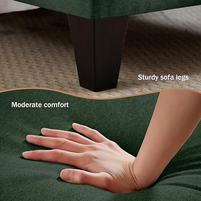 Chireca 111" Sectional Couch for Living Room, Modern Polyester Fibre U Shaped Sofa Couches with Double Chaise, Upholstered 4 Seater Sofa for Living Room, Apartment, Office, Dark Green