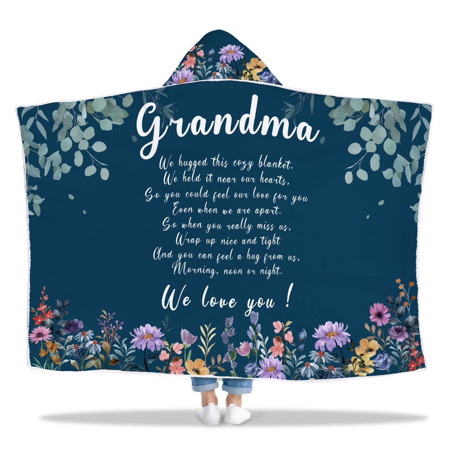 Grandma Gifts, Gift for Grandma Christmas Wearable Blanket, Great Hoodie Blanket Present from Grandkids, Thoughtful Hooded Blanket 47x72 in for Birthday, Grandparents Day