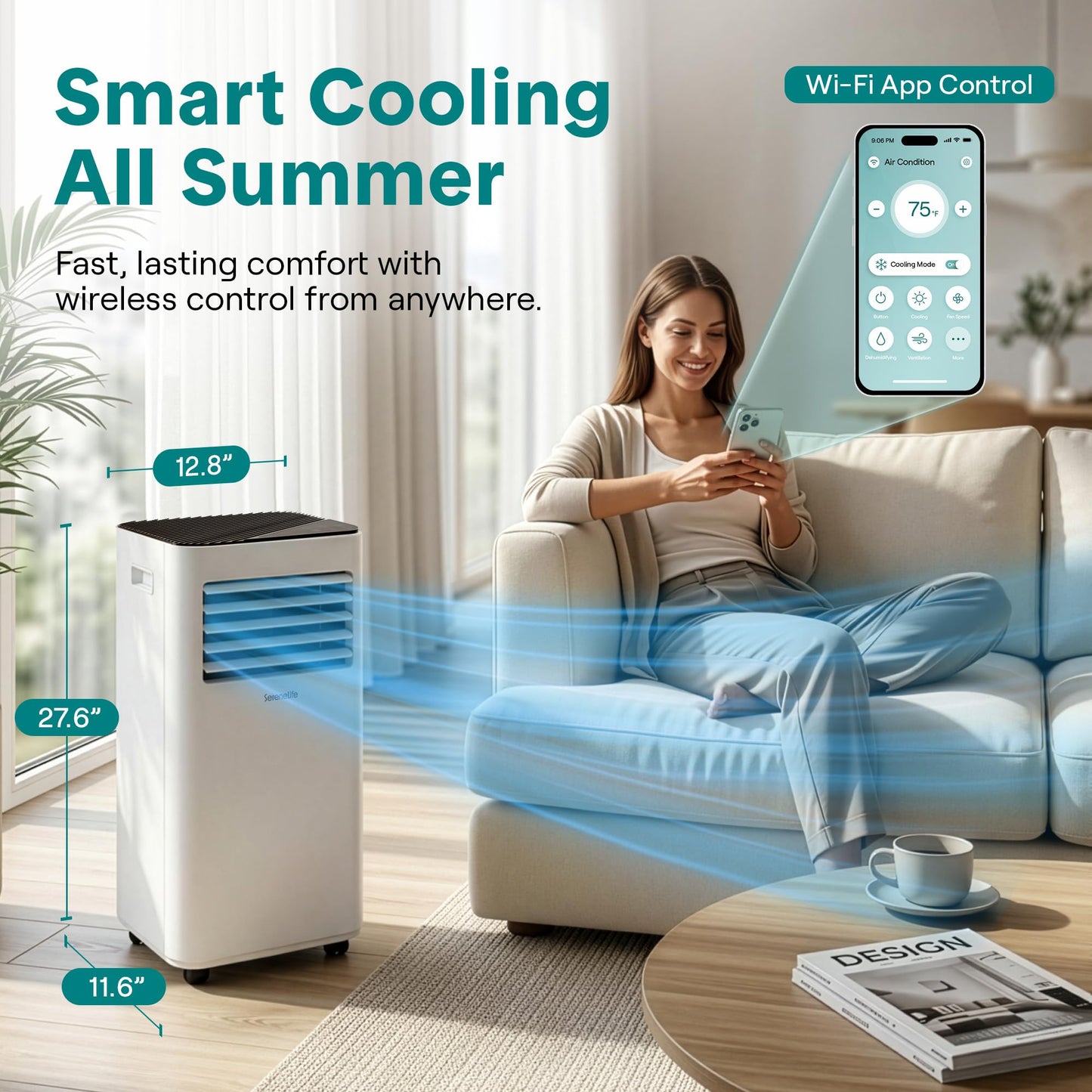 SereneLife Small Air Conditioner Portable 10,000 BTU with Built-in Dehumidifier - Portable AC unit for rooms up to 450 sq ft - WiFi app + Remote Control, Window Mount Exhaust Kit