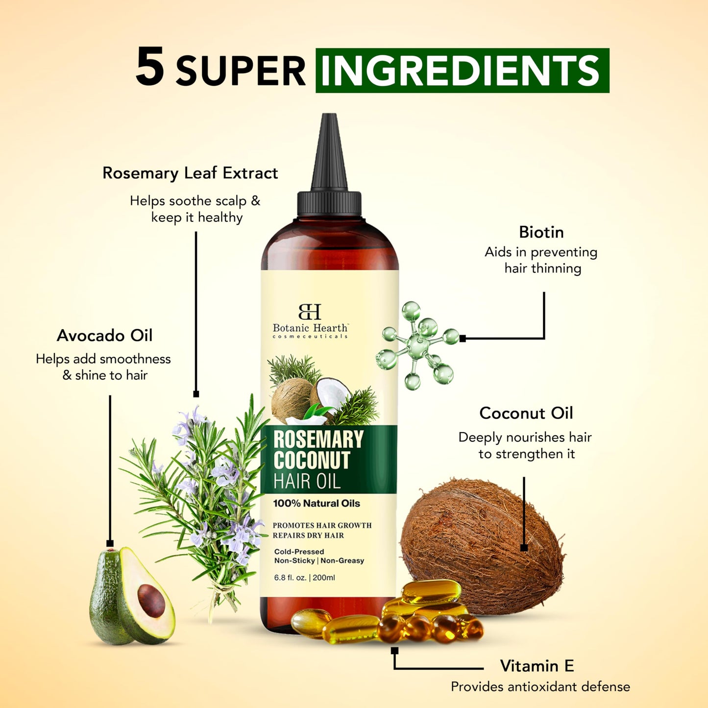 Botanic Hearth 100% Pure Rosemary Oil For Hair Growth | Infused with coconut Oil | Hair Oil Repairs Dry Damaged Hair, Strengthening, Healthier - Hair Tonic, 6.7 fl oz