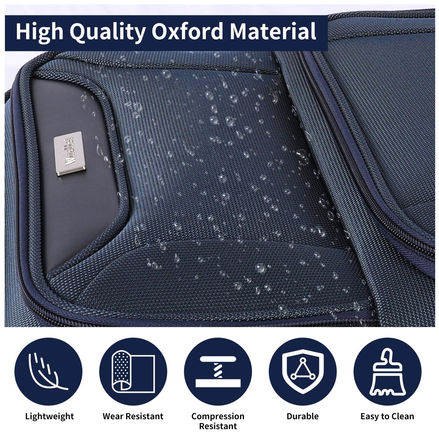 WireHot 3-Piece Softside Expandable Luggage Set with Front Open Pocket, Lightweight and Durable Oxford Fabric Suitcase Set with TSA Lock (Blue, 20in/24in/28in)
