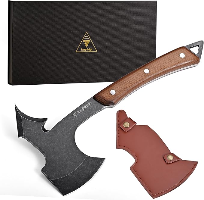 ToughEdge Tomahawk Axe Hatchet with Leather Sheath & Gift Box - Multi Functional Camping & Survival Outdoor Tool Gadgets