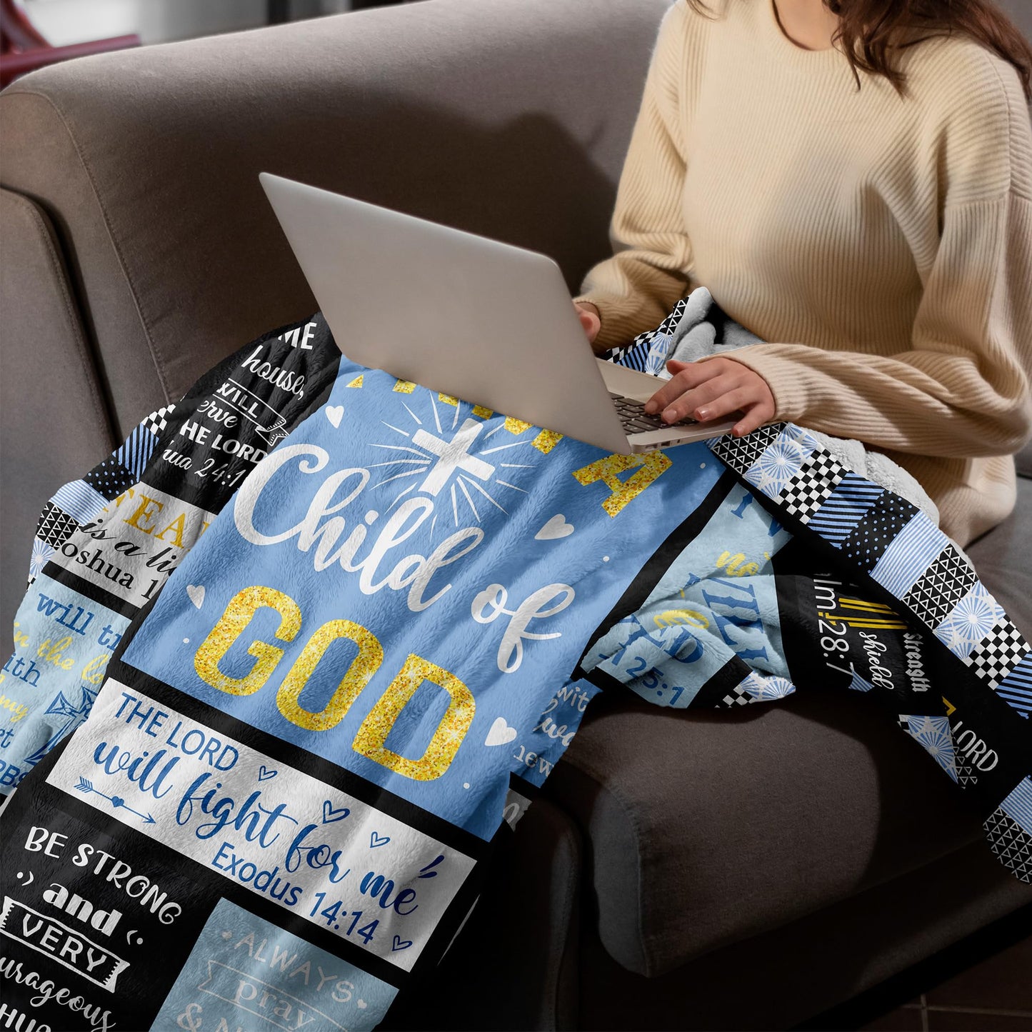 CUJUYO Christian Gifts for Men, Dad, Son, Brother, Him Blanket 60"x50" - Inspirational Religious Graduation/Birthday Gifts - Baptism Confirmation Gifts for Boys - Catholic Spiritual Gifts for Men