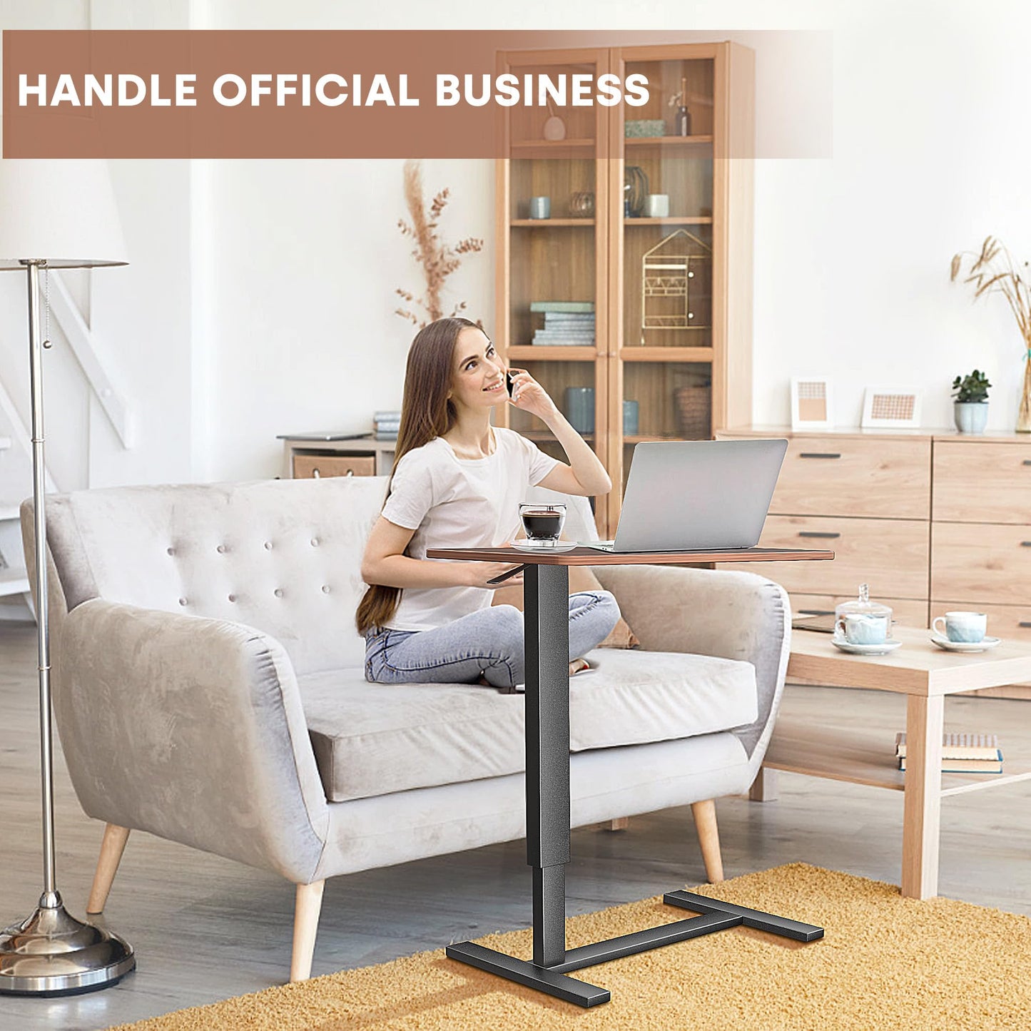 NIUTN Overbed Bedside Table with Wheels, Adjustable Hospital Bedside Desk, Rolling Laptop Table, Mobile Standing Desk