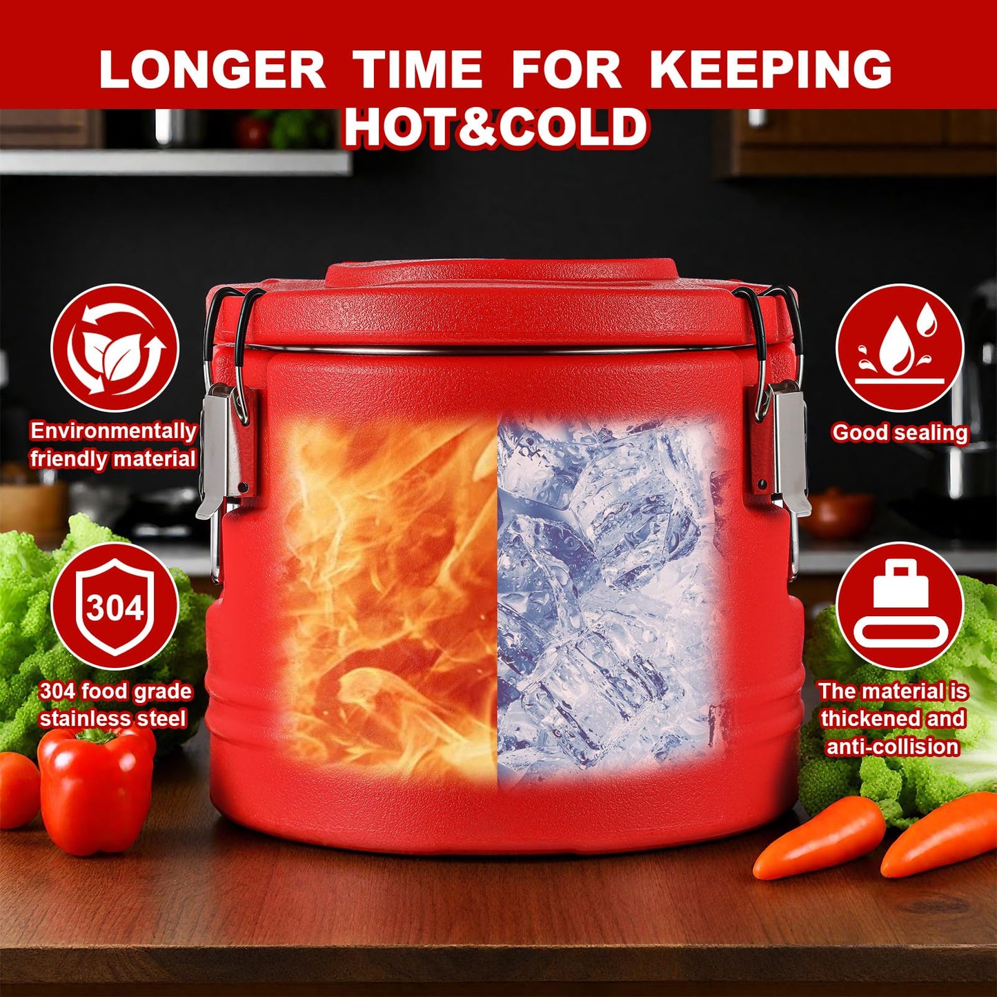 Jinei Food Warmer Hot or cooler Insulated Food Container Carrier with Spoon, Portable Commercial Soup Box for Restaurant Canteen Home Party Lunch (5qt)