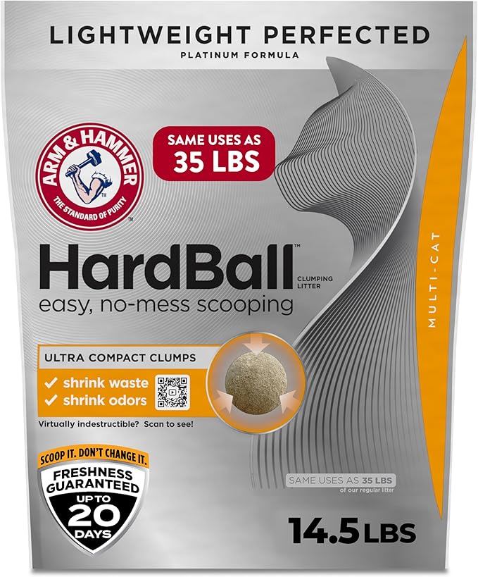 ARM & Hammer Hardball Lightweight Platinum Multi-Cat Clumping Cat Litter Odor Control, Easy No-Mess Scooping, Garden Bloom...