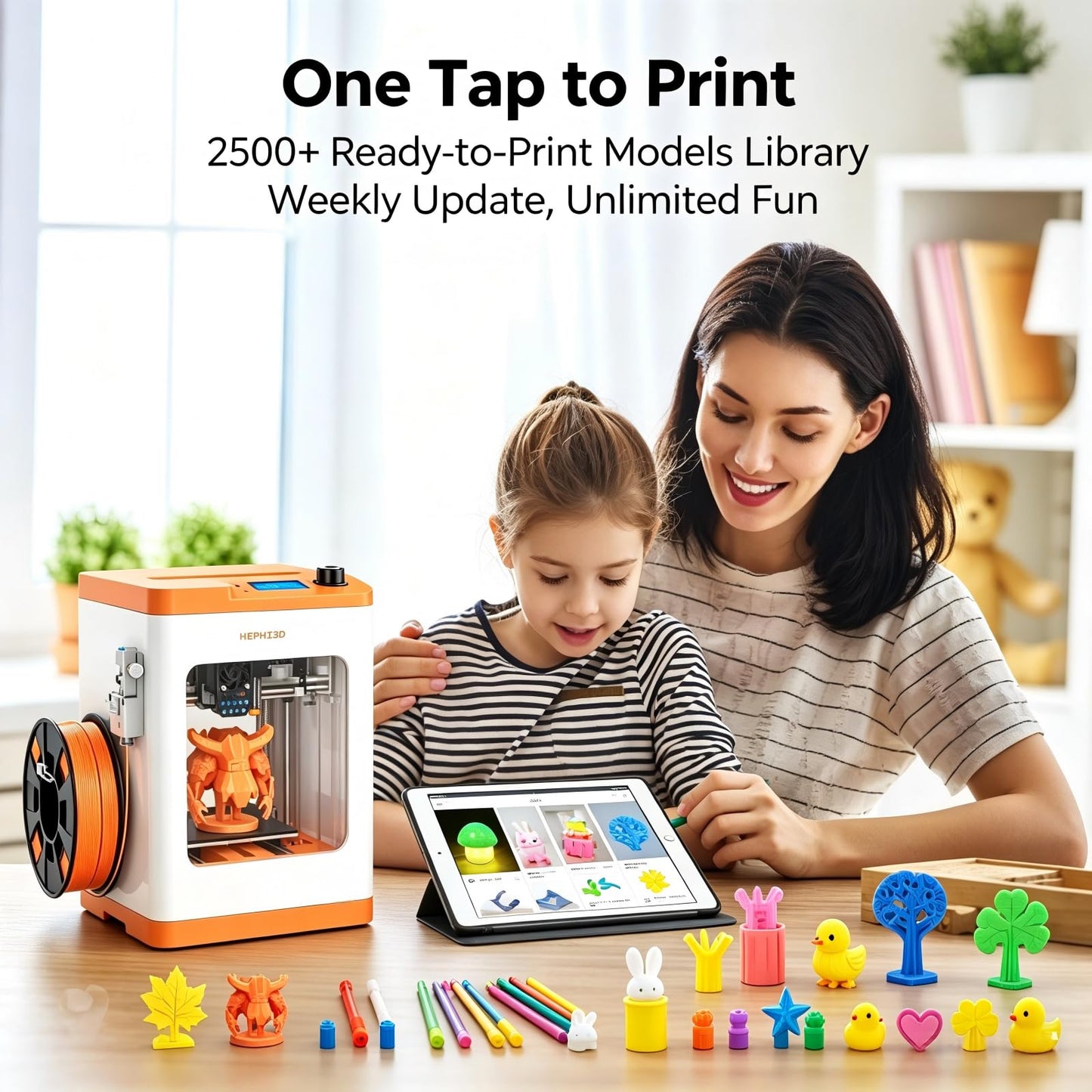 TINA2S 3D Printer, HEPHI3D 3D Printers for Beginners, WiFi Cloud Printing Mini 3D Printer Fully Assembly, Auto Leveling 3D Printers for Kids Silent Print, Open Source DIY 3D Printer for Home, School