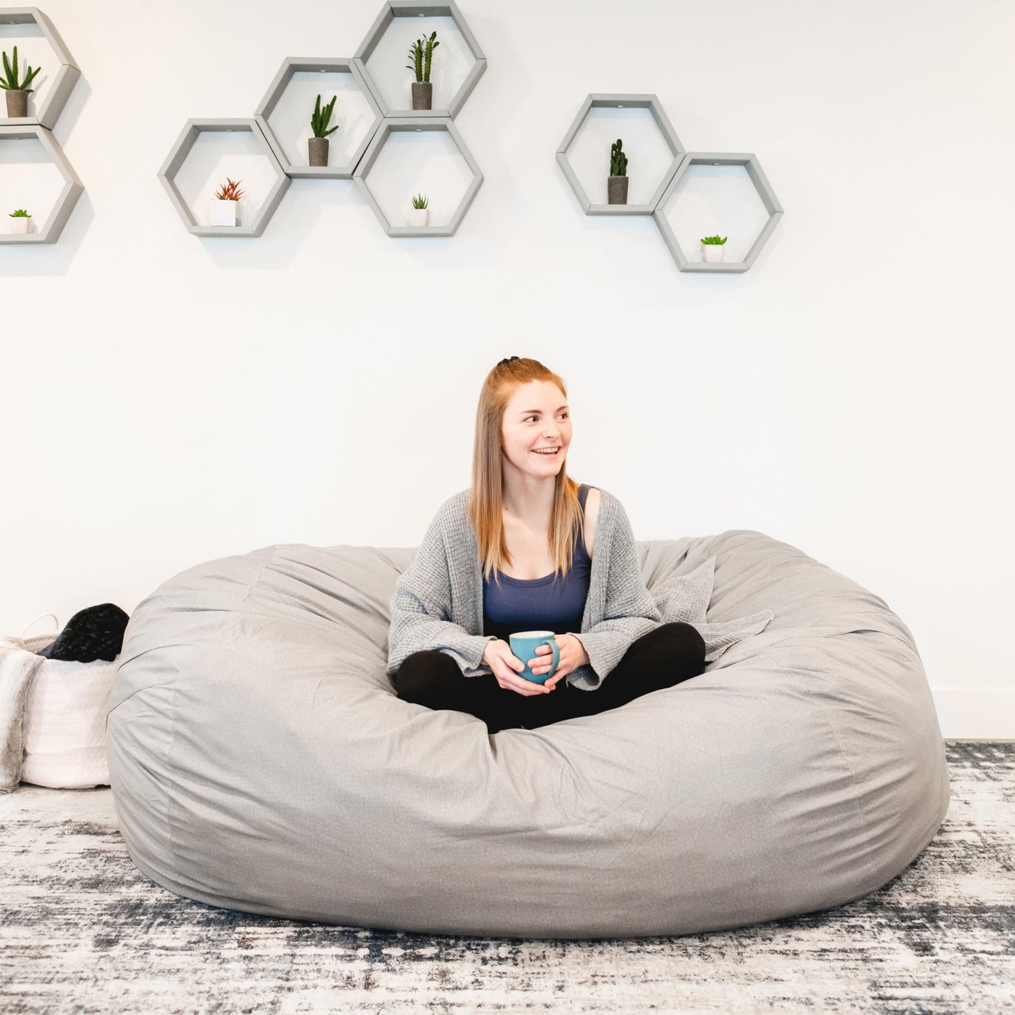 Big Joe Fuf XXL Foam Filled Bean Bag Chair with Removable Cover, Fog Lenox, Durable Woven Polyester, 6 feet Giant