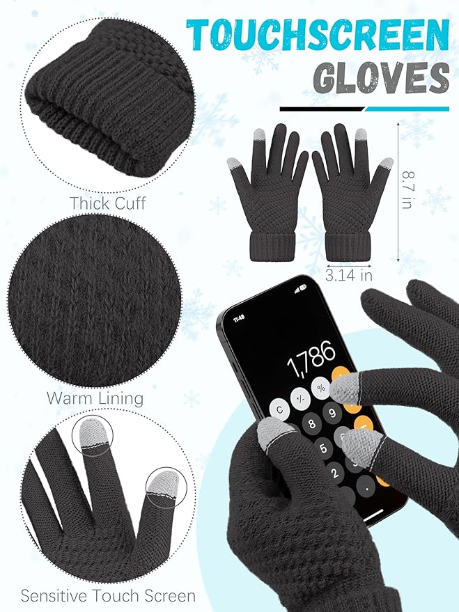 Winter Hat Scarf Gloves and Ear Warmer, Warm Knit Beanie Hat Touch Screen Gloves Set Winter Gifts Neck Scarves for Women