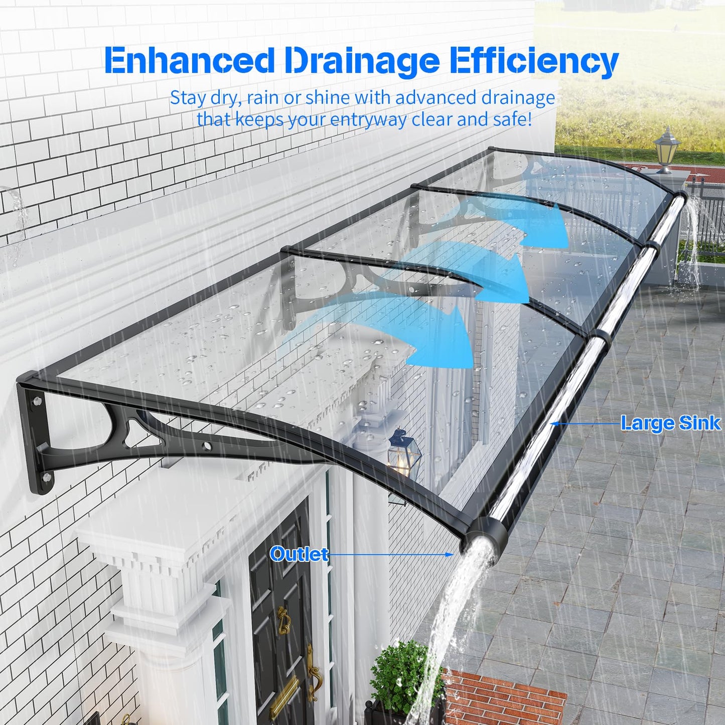 Awning for Door Entrance,40x80 Inch Awnings for Doors with Drainage Sink,Window Canopy Exterior with Aluminum Alloy Bracket,Solid Polycarbonate Cover,UV,Rain,Snow Protection for House,Porch,Patio,Deck