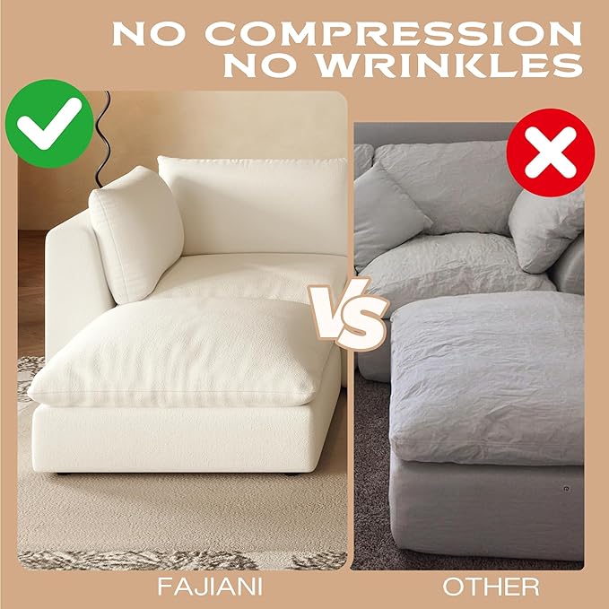 Fajiani Oversized Modular Sectional Sofa,Cloud Couch Deep Seat Sofa Cushion Covers Removable, Oversized Sectional Couches for Living Room (6 Seater V Shaped-Cream White)
