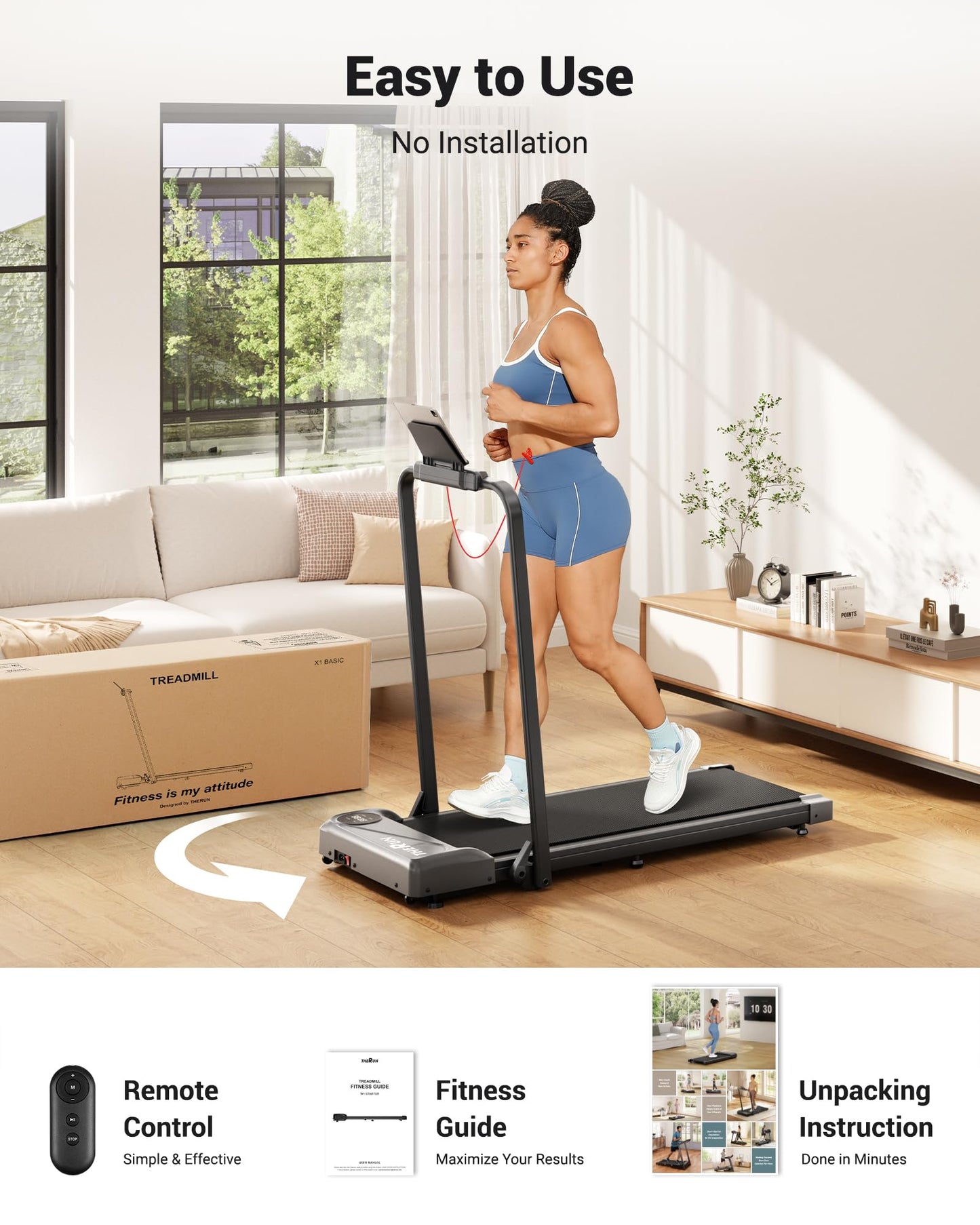 THERUN Walking Pad, 2 in 1 Foldable Treadmills for Home, 2.5HP Under Desk with Handle Bar, 16" Widened Running Belt, with Remote Control