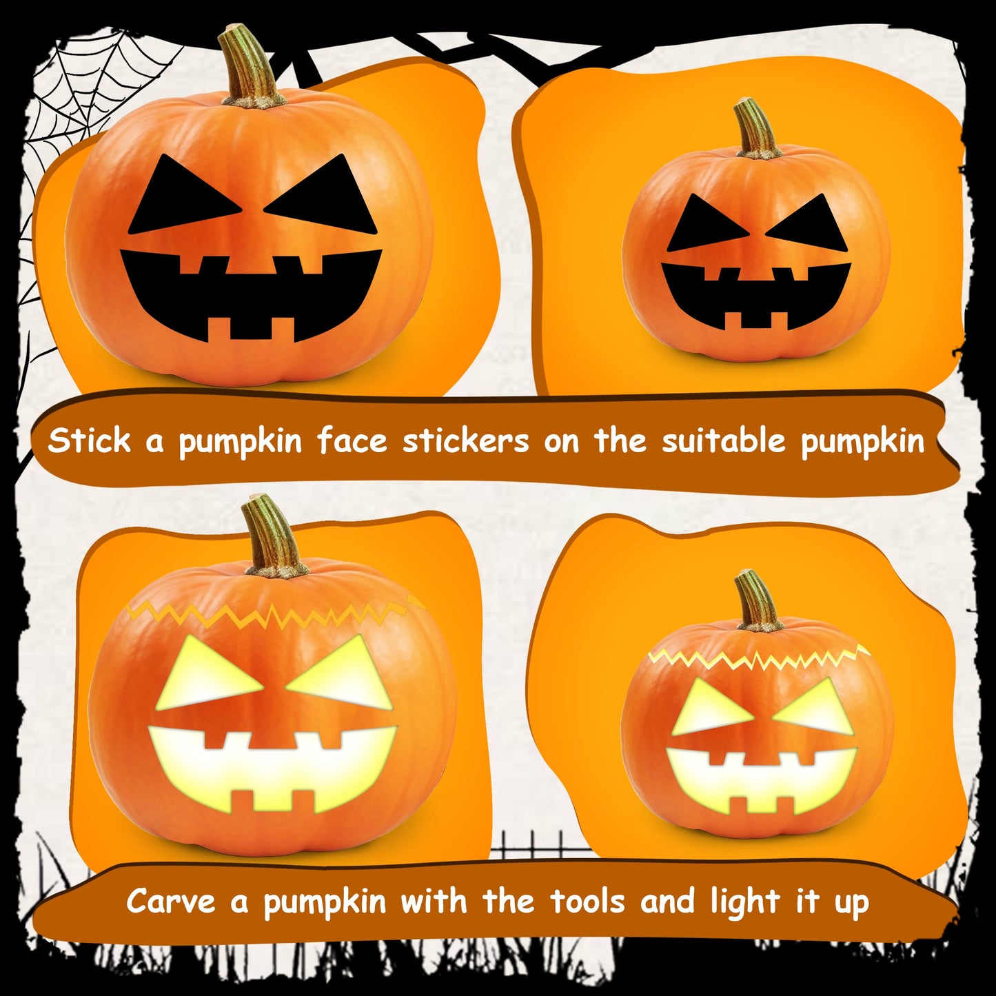 LINAYE 40 PCS Pumpkin Decorating Stickers, Halloween Jack-O-Lantern Face Stickers for Craft, Make Your Own Pumpkin Face Decorating Kit, Halloween Game Activities Gifts Party Favors for Kids
