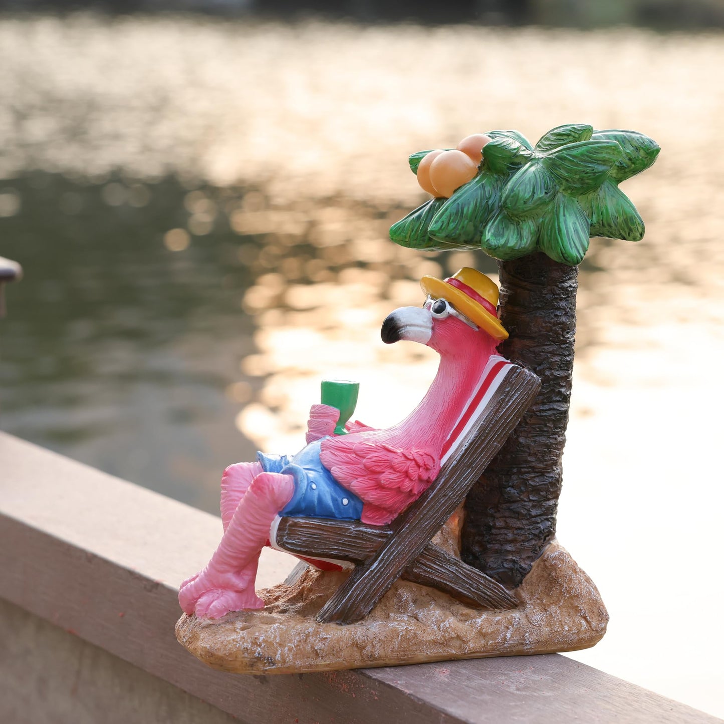 EPTUEGA Pink Flamingos for Yard-Solar Garden Statues Gifts - Flamingos on Beach Vacation Light up Coconut Tree for Outdoor Lawn Yard Decor