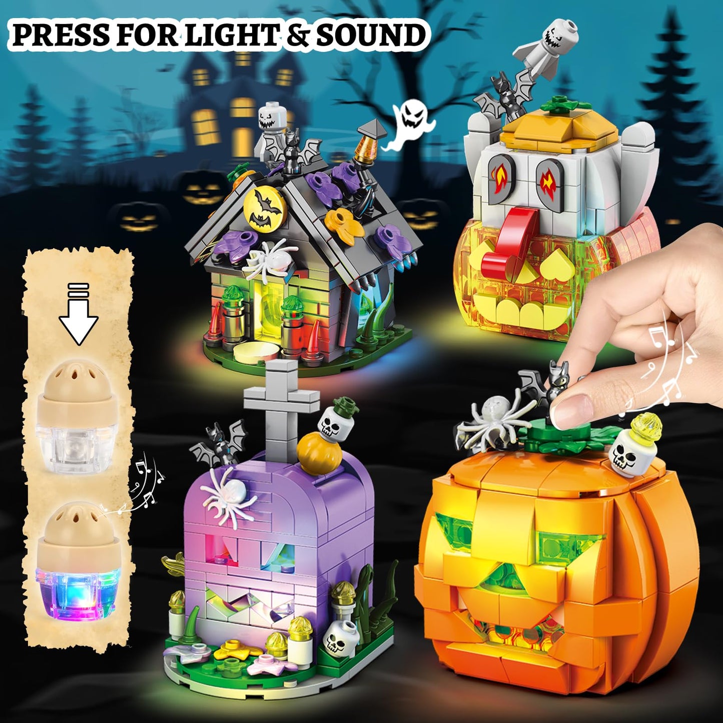 Halloween Building Blocks Set - Haunted House, Pumpkin Carriage, Skull Head, 6 Models Compatible with Lego, Halloween Party Gift for Boys or Girls 6-12 Years Old