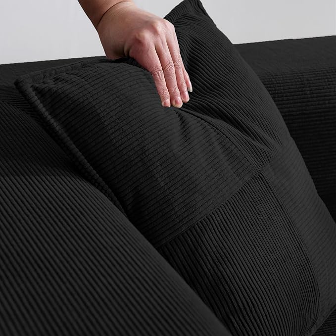 Convertible Couch Sofa Bed Foldable Floor Sleeper | Modern Fold Out Deep Seat Couch | Removable Backrest & Armrests | No Assembly Compression Sofa Sleeper for Living Room, Bedroom | Black Corduroy