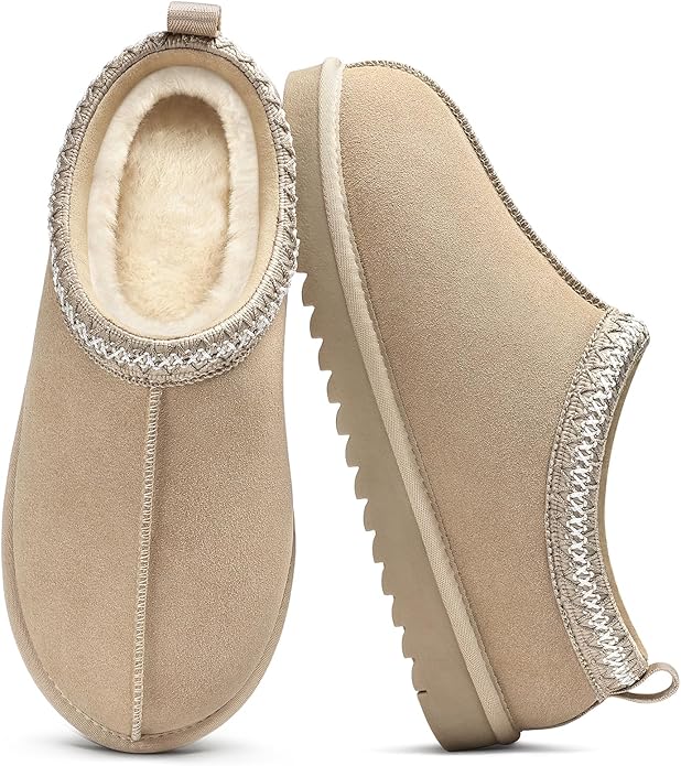 Evshine Women’s Genuine Suede Slippers, Fuzzy Warm House Shoes for Indoor Outdoor, Great Gift for Winter Comfort