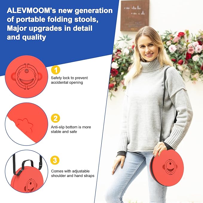 ALEVMOOM Upgraded 18.1" XL Collapsible Stool with Cushion, Portable Folding Stools for Adults Capacity 800lbs, Lightweight Telescoping Stool for Camping Travel Fishing Hiking