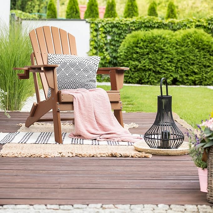 FUNBERRY Folding Adirondack Chair Set of 3, All Weather HDPE Fire Pit Chairs with Cup Holder for Outdoor